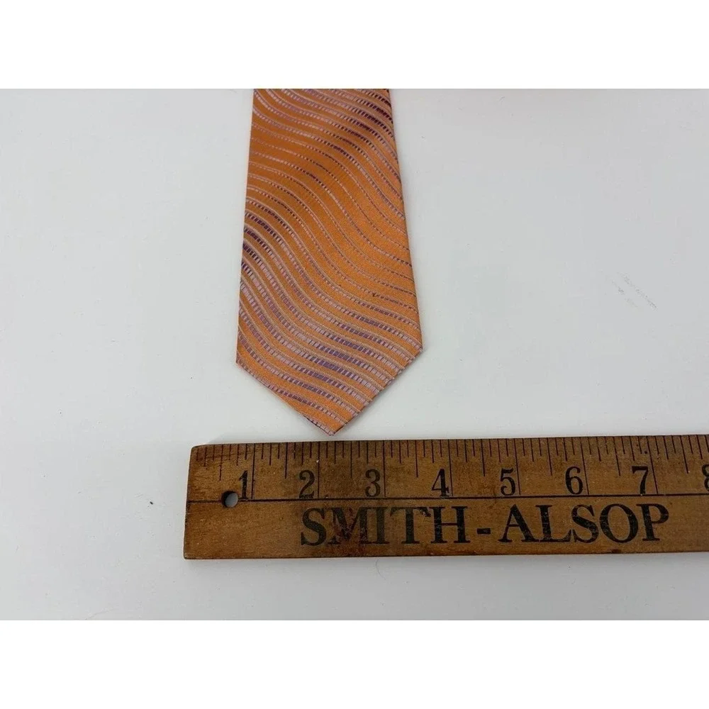 yApre Tie, 100% Silk, Diagonal Wave Stripes, Orange & Lavender